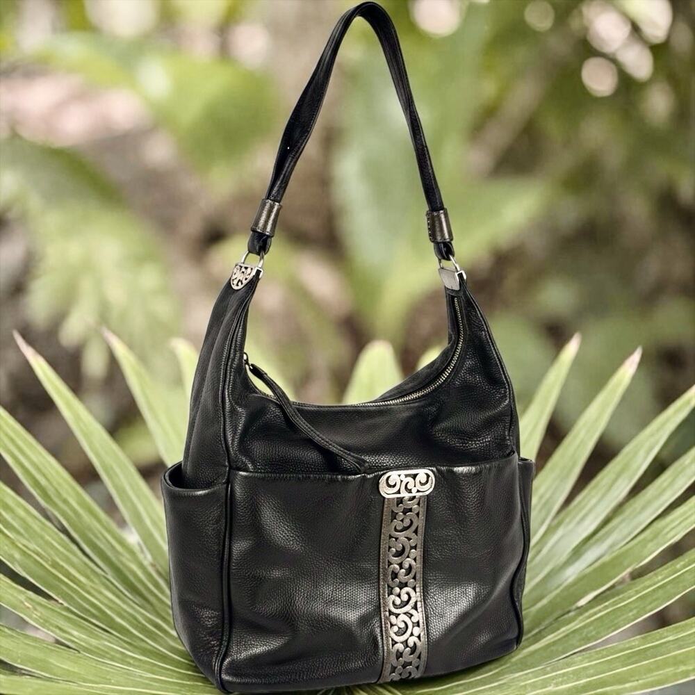Brighton Y2K Contempo Caitlyn Hobo Bag Leather Black Pewter Pebbled Soft PERFECT